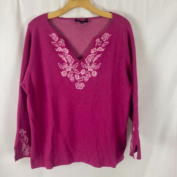 Susan Graver Pink Split Neck Jacquard Sweater Women's XL - Picture 2 of 12
